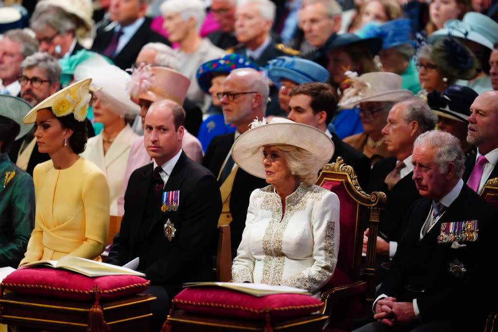 Catherine, Duchess of Cambridge, Prince William, Duke of Cambridge, Camille, Duchess of Cornwall and Prince Charles, Prince of Wales attend the National Service of Thanksgiving to Celebrate the Platinum Jubilee of Her Majesty The Queen at St Paul's Cathedral on June 3, 2022 in London.