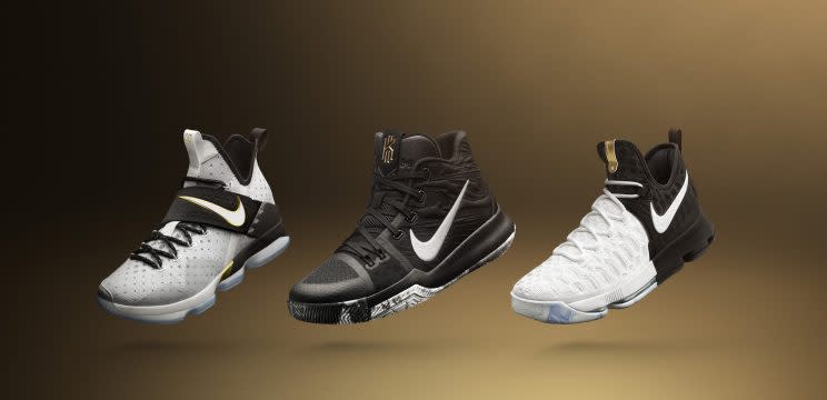 From left to right: the special-edition LeBron 14, Kyrie 3, KD9. (Courtesy of Nike)