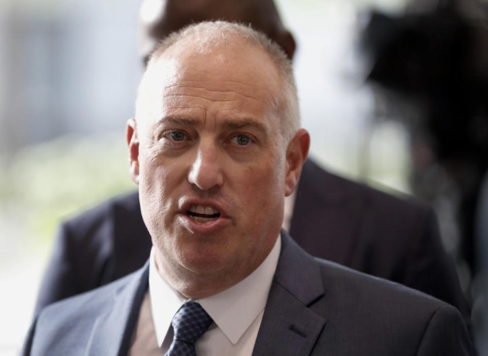 Attorney Steve Greenberg talks to reporters at the Dirksen Federal Courthouse after his client R. Kelly, appeared before U.S. District Judge Harry Leinenweber Tuesday, July 16, 2019, in Chicago. Leinenweber has ordered Kelly held in a Chicago jail without bond on sex-related charges after a prosecutor told him that the singer who through intimidation, threats and paying of hush money to keep what he’d done a secret for two decades would still pose a danger to young girls if he was set free. (AP Photo/Charles Rex Arbogast)