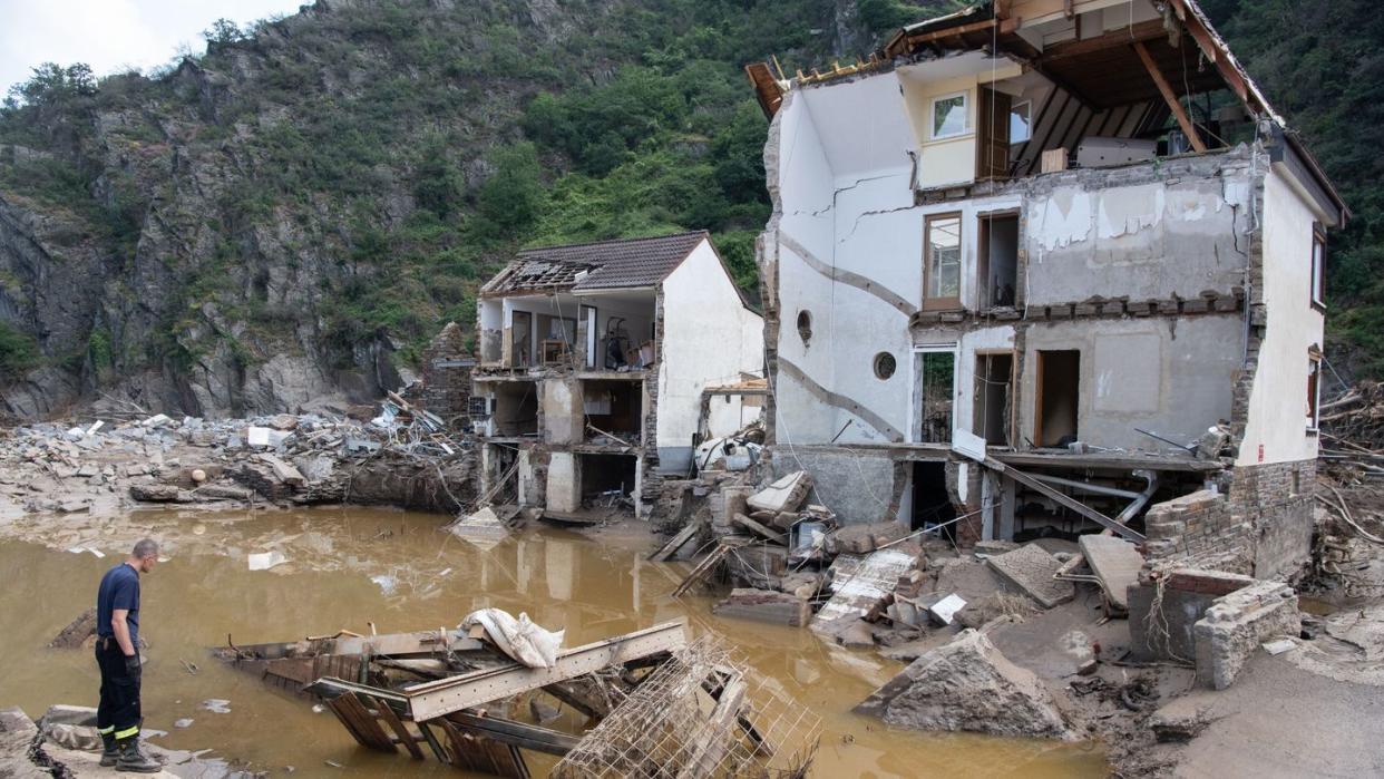 Ein nach der Hochwasserkatastrophe völlig zerstörtes Haus im rheinland-pfälzischen Mayschoß.