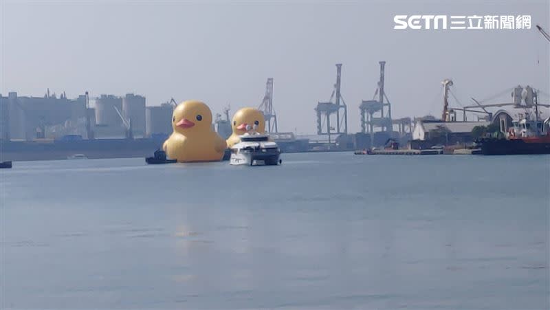 隨著黃色小鴨逐漸進入愛河灣，許多民眾已驚呼連連。（圖／記者洪正達攝）