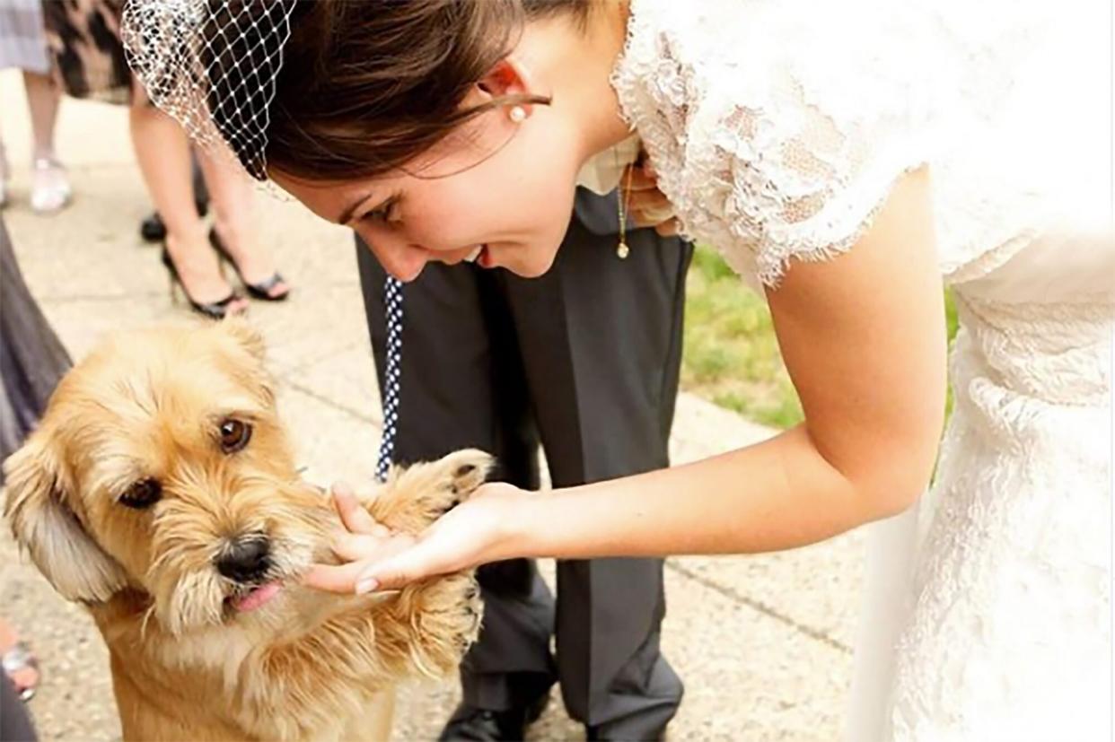 bride with her dog