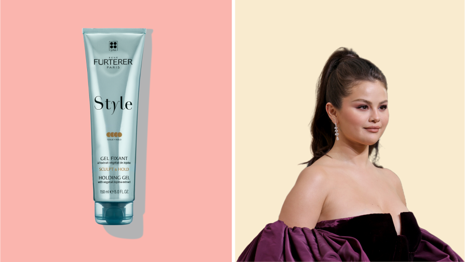 Selena Gomez's half-updo at the 2023 Golden Globes was styled using the René Furterer Style Holding Gel.
