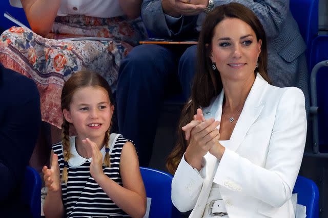 <p>Max Mumby/Indigo/Getty </p> Princess Charlotte and Kate Middleton at the Commonwealth Games on August 2, 2022