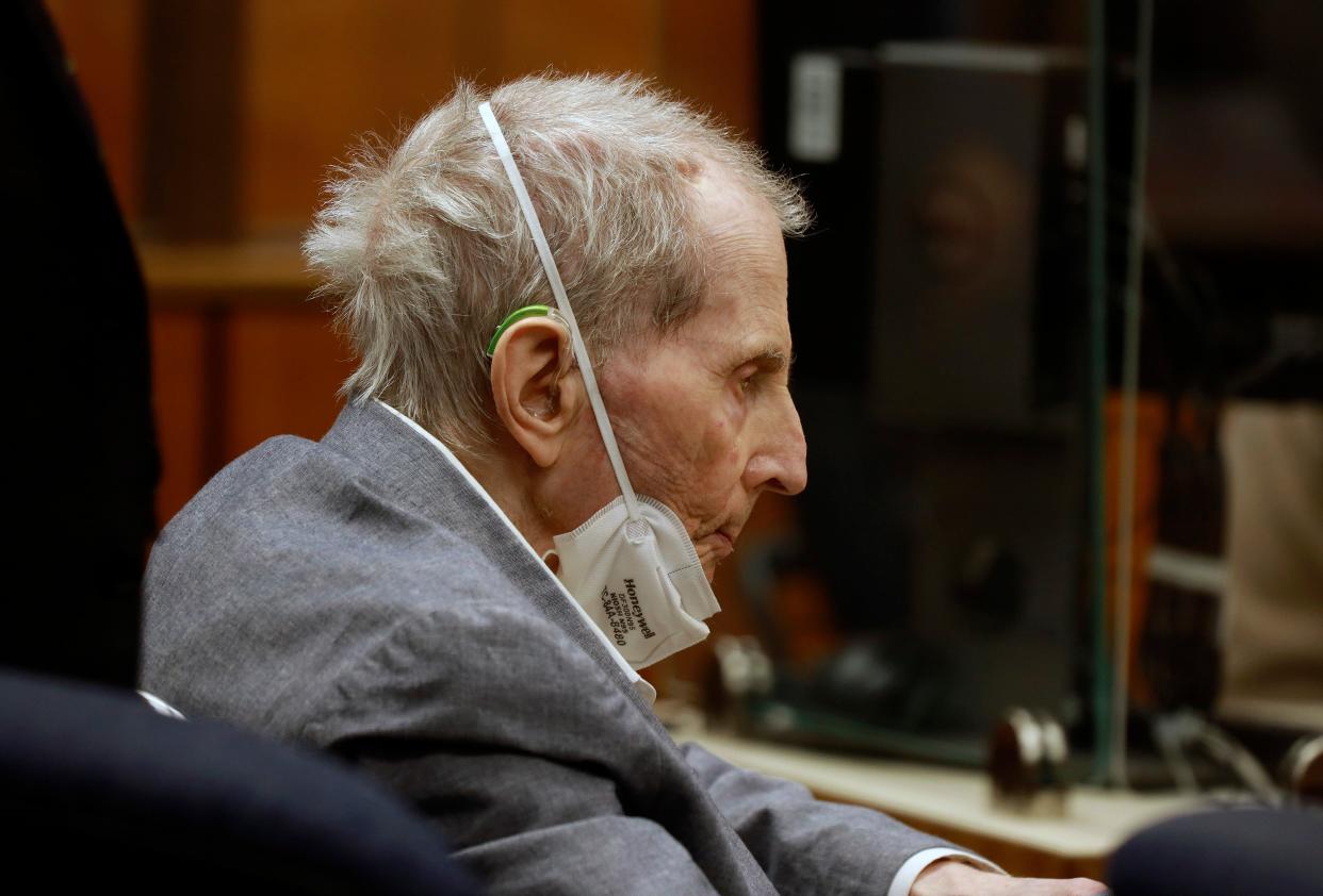 Robert Durst appears in a courtroom with his attorneys for closing arguments Wednesday, 8 September 2021 in Inglewood, California  (AP)