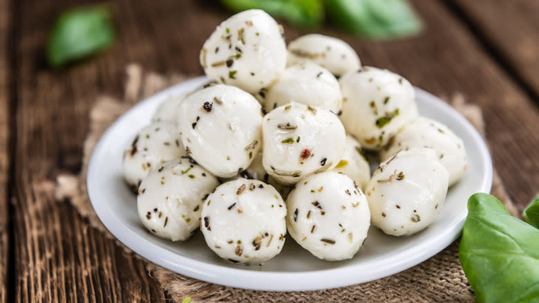 Pile of marinated mozzarella balls