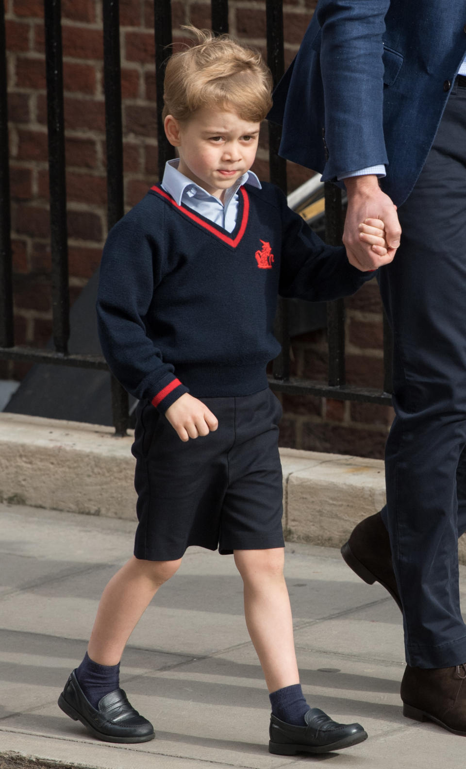 Prince George on the other hand looked shy as he stepped out of the car and made his way into the Lindo Wing. Photo: Getty Images