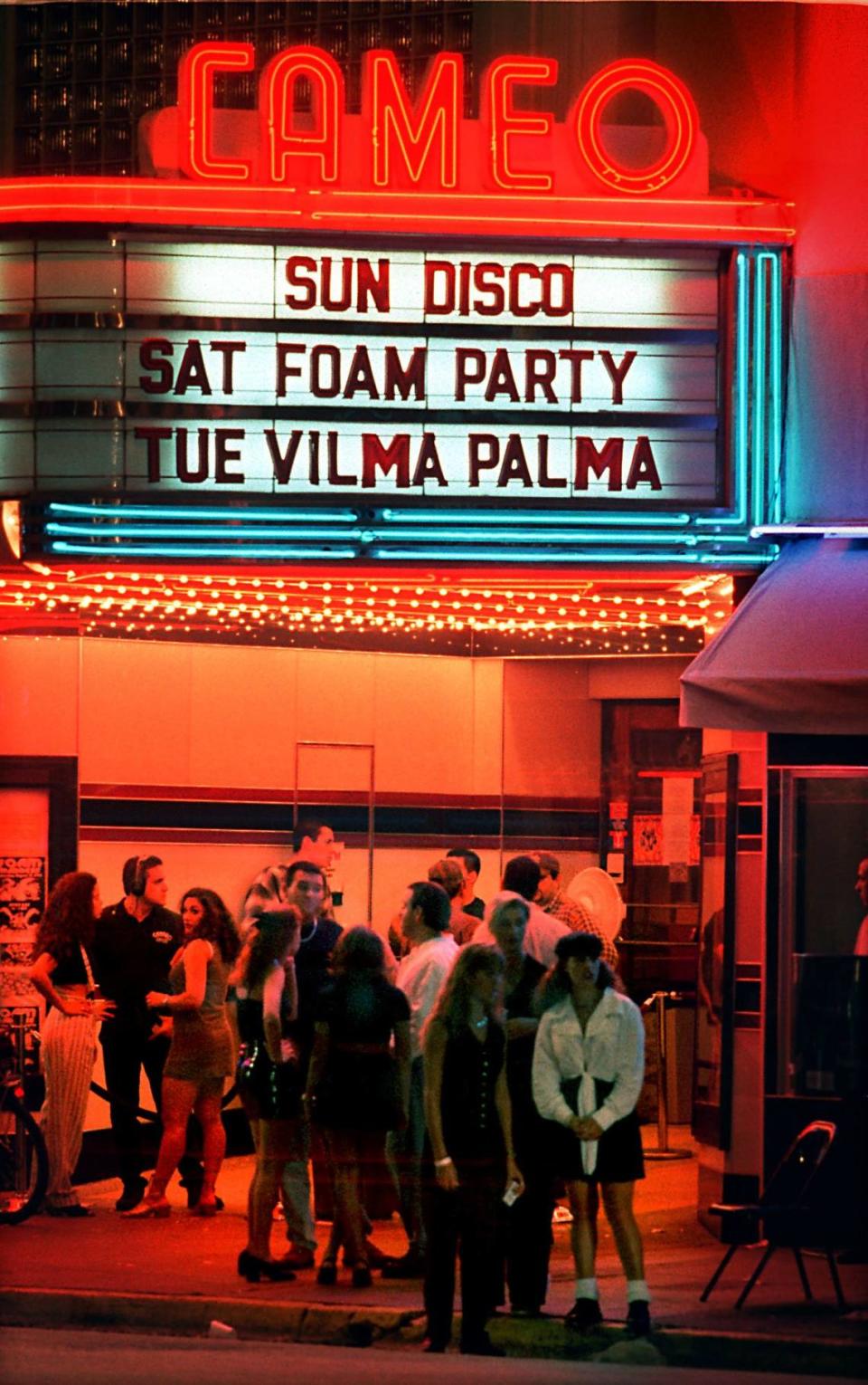 In 1995, crowds gather in front of the Cameo, which featured foam parties on Saturday nights.