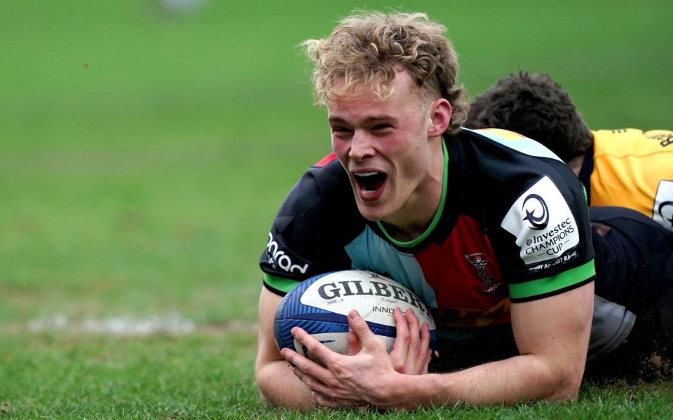 Harlequins' Louis Lynagh scored his side's third try of the game in the Investec Champions Cup match at Twickenham Stoop, London.