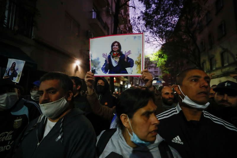 Supporters gather outside Argentina's Vice President Cristina Fernandez de Kirchner's house, in Buenos Aires