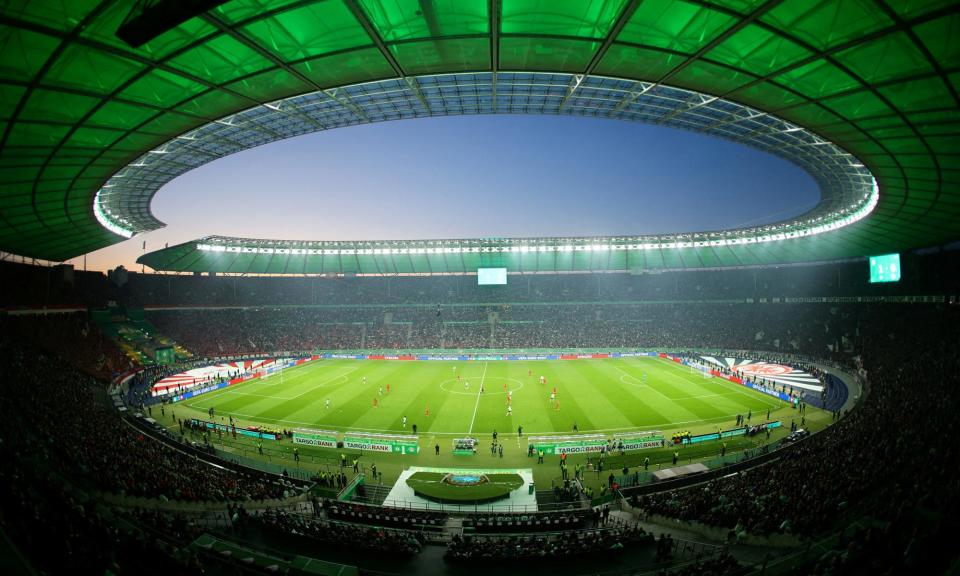 <span>The Euro 2024 final will take place at the Olympiastadion in Berlin, with cricket-style snickometer technology in use.</span><span>Photograph: Fabrizio Bensch/Reuters</span>