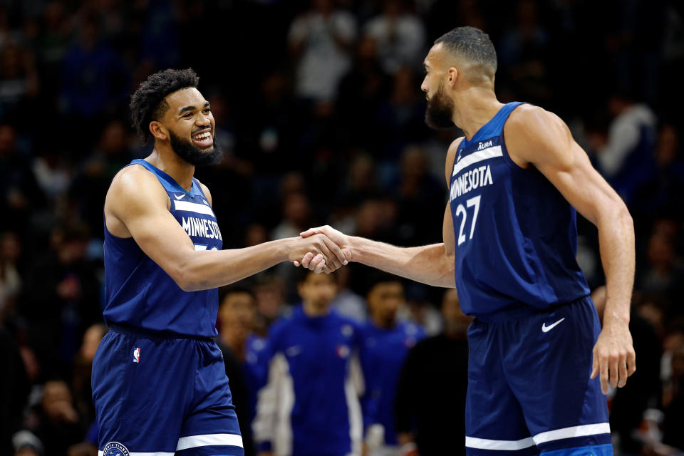 Karl-Anthony Towns (L) and Rudy Gobert. (David Berding/Getty Images)