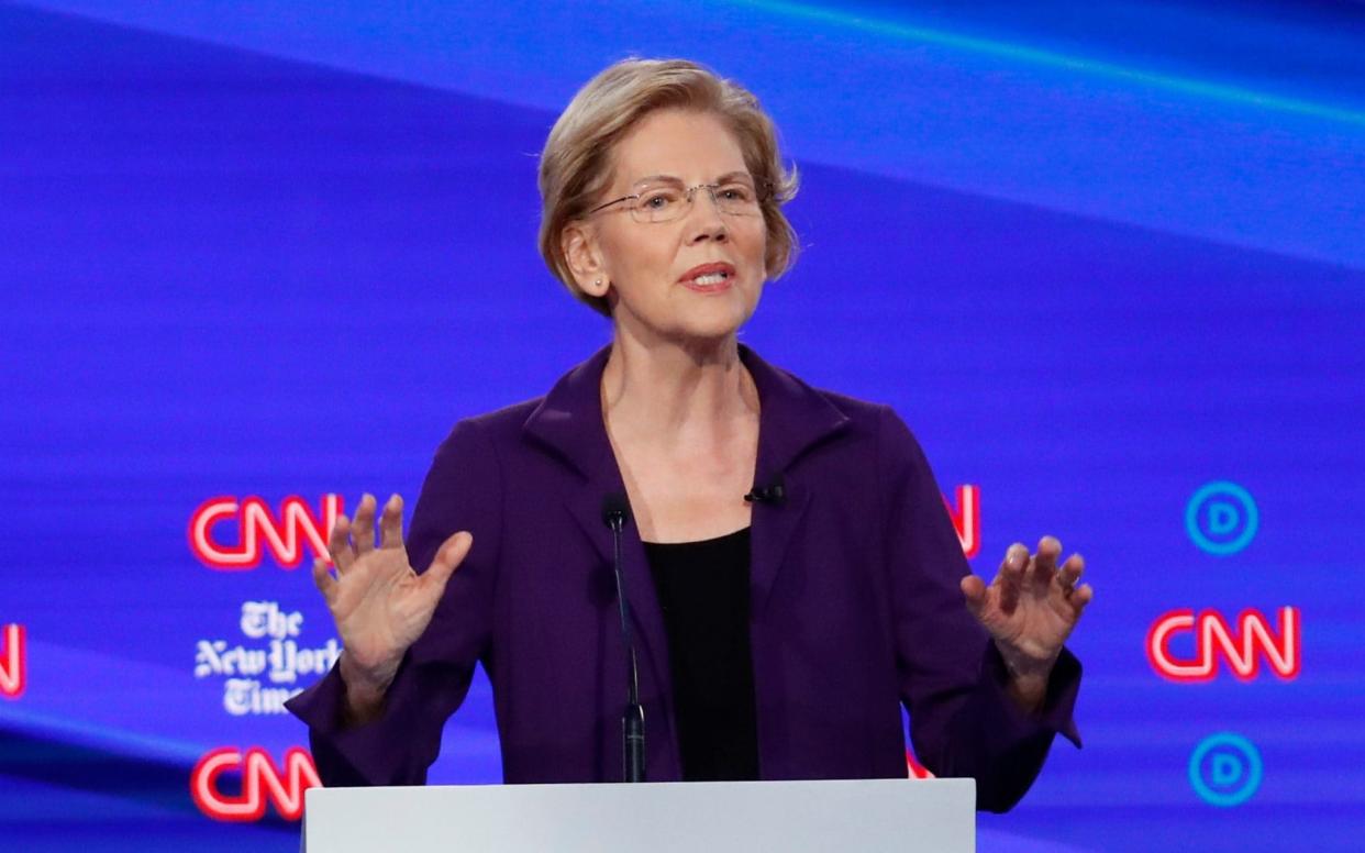 Democratic presidential candidate Sen. Elizabeth Warren speaks during a Democratic presidential primary debate - AP