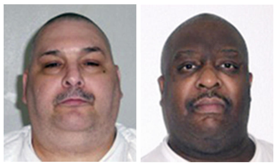 This combination of undated photos provided by the Arkansas Department of Correction shows death-row inmates Jack Harold Jones Jr., left, and Marcel Williams. Both men are scheduled for execution on April 24, 2017. (Arkansas Department of Correction via AP)