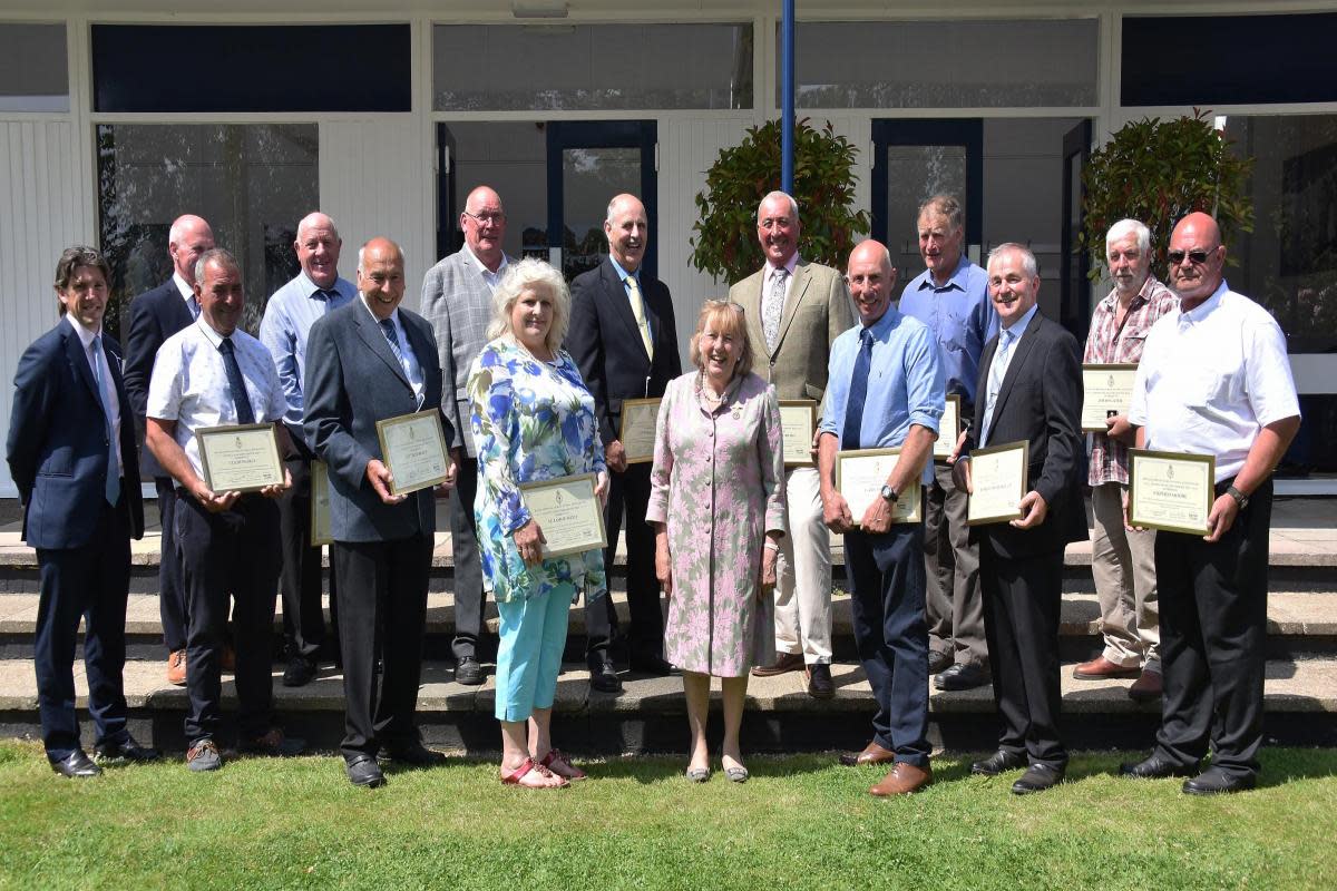 Royal Norfolk Show president Lady Dannatt with the 2024 Long Service Award winners <i>(Image: Denise Bradley)</i>