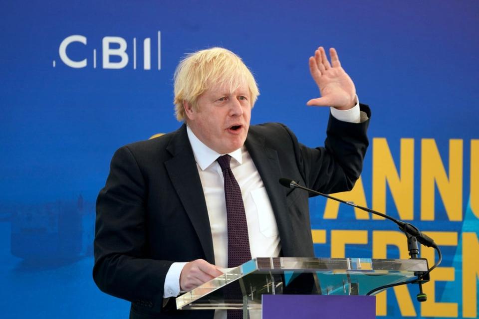 Prime Minister Boris Johnson speaking during the CBI annual conference, at the Port of Tyne, in South Shields (Owen Humphreys/PA) (PA Wire)