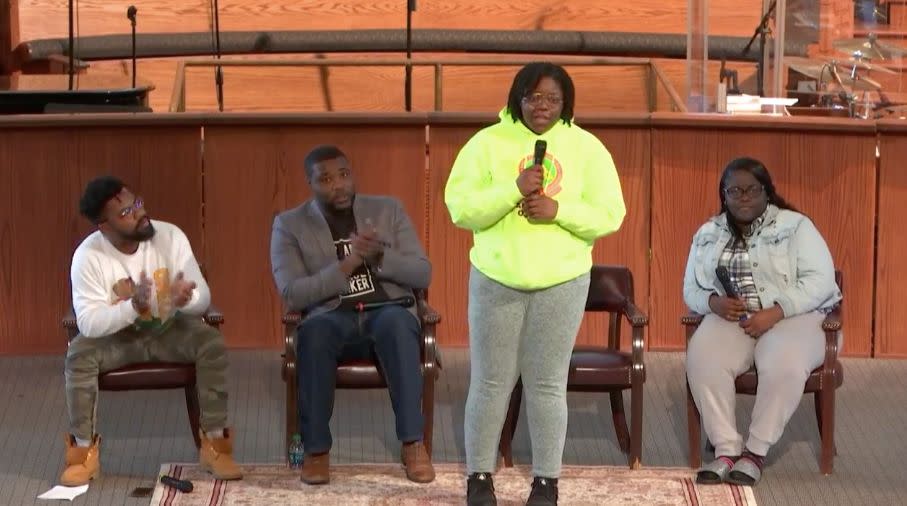 Students from Miami's Liberty&nbsp;City speak about the&nbsp;problem of gun violence in their communities, at an event&nbsp;in Atlanta on March 22, 2018. (Photo: <a href="https://www.huffingtonpost.com/entry/black-teens-speak-out-gun-violence-march-for-our-lives_us_5ab45676e4b008c9e5f5c6fe" target="_blank">Live Free</a>)