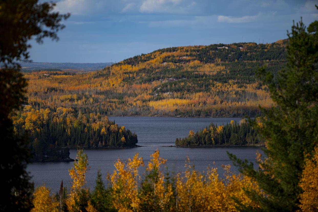 GRAND MARAIS, MN - SEPT. 27: Fall colors were peaking around Gunflint Lake in Grand Marais, Minn. and across the border in Canada on Sunday. Fall colors were nearing their peak along the North Shore of Lake Superior on Sunday September 27, 2020. From Silvery Bay to Tofte to Grand Marais, visitors flocked to hiking trails and overlooks to enjoy the fall foliage. (Photo by Alex Kormann/Star Tribune via Getty Images)