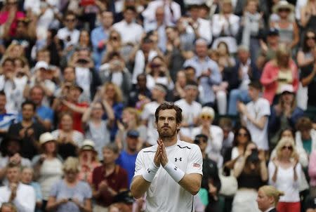 Britain Tennis - Wimbledon - All England Lawn Tennis & Croquet Club, Wimbledon, England - 28/6/16 Great Britain's Andy Murray celebrates after winning his match against Great Britain's Liam Broady REUTERS/Stefan Wermuth