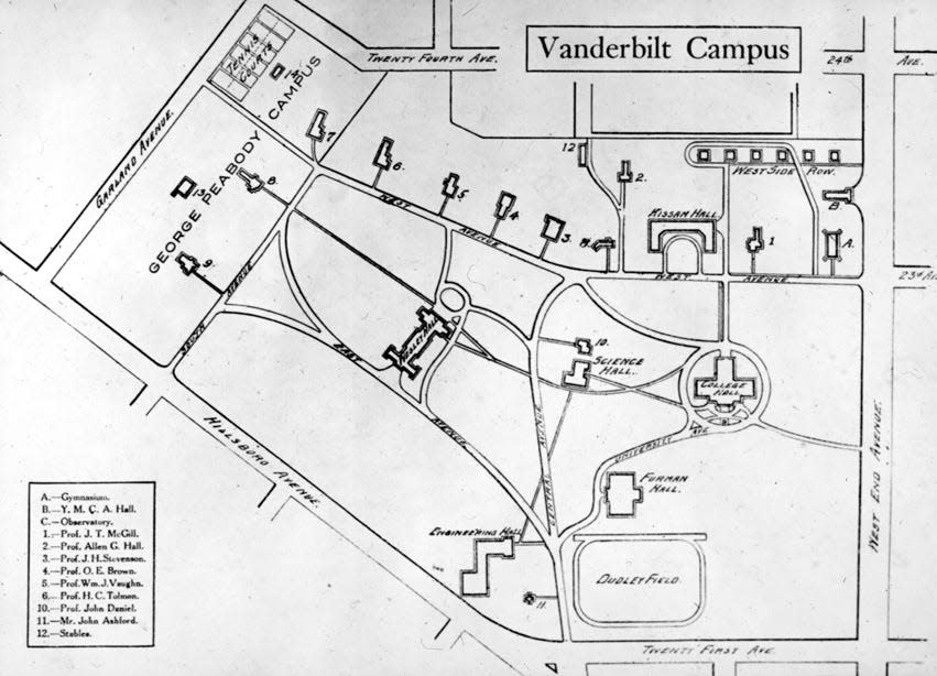 The original campus map of Vanderbilt University, pictured here, was featured in the school's catalog in 1913.