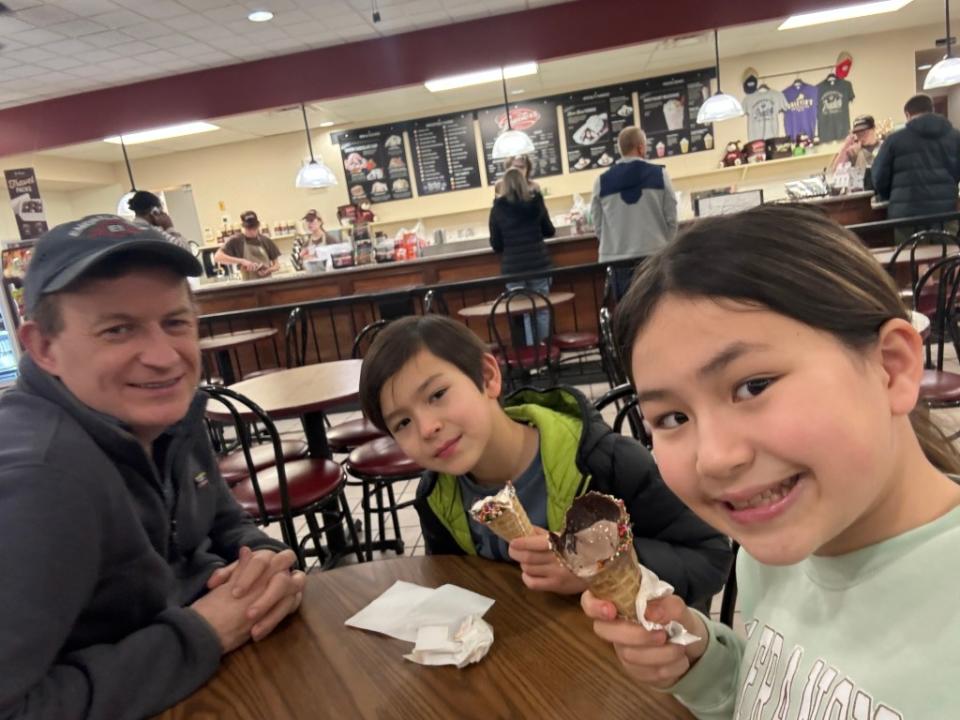 Kelly out for ice cream with his son, James, and his daughter, Marion. X/Robert E Kelly