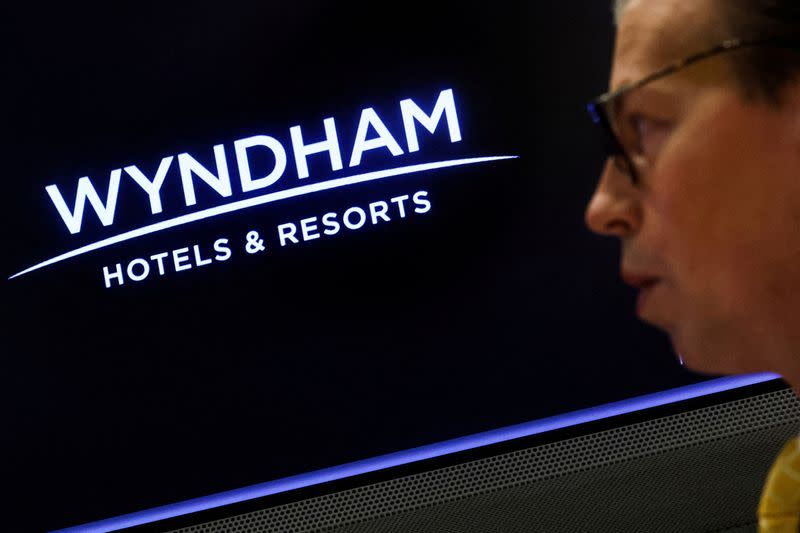 A screen displays the logo for Wyndham Hotels & Resorts, Inc. at the NYSE in New York