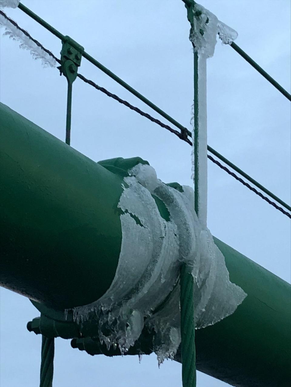 During the winter, the ice and snow builds up on the cables of the Mackinac Bridge, and on the towers. Then, when the weather warms, the ice starts to fall onto the surface of the bridge, making it unsafe for drivers to be on the bridge.