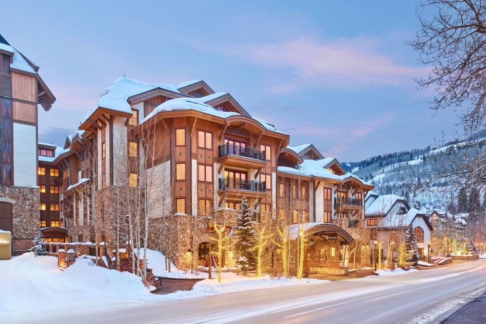 Exterior evening view of The Sebastian Vail during winter