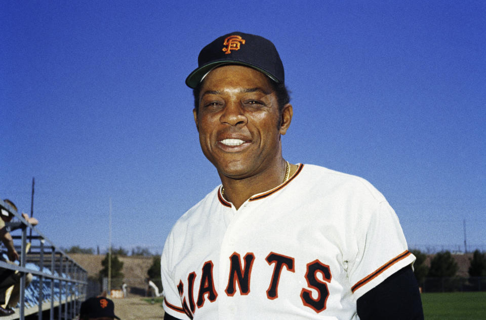 FILE - New York Giants' Willie Mays poses for a photo during baseball spring training in 1972. Mays, the electrifying “Say Hey Kid” whose singular combination of talent, drive and exuberance made him one of baseball’s greatest and most beloved players, has died. He was 93. Mays' family and the San Francisco Giants jointly announced Tuesday night, June 18, 2024, he had “passed away peacefully” Tuesday afternoon surrounded by loved ones. (AP Photo, File)