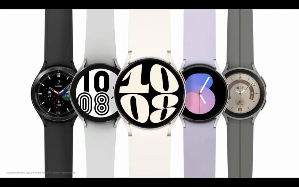 三星全新的Galaxy Watch6系列40mm將提供灰、金 兩色，44mm則提供灰、銀 兩色，即日起開放預購、預計8月11日起全球陸續上市，定價為299美金起（台幣約9400元），台灣目前未公佈上市資訊。（翻攝直播）