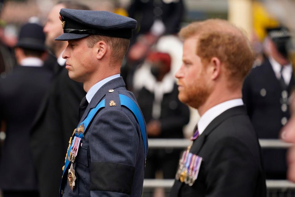 Prince William and Harry attend their grandmother’s funeral (AP)