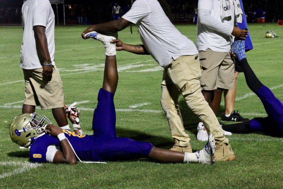 Crusader football players struggled with cramps throughout Cardinal Newman’s 41-0 rout of Park Vista last Friday.