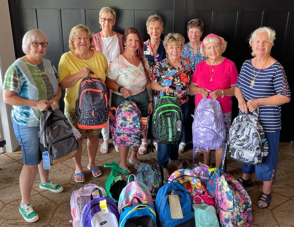 The GFWC Greater Ocala Woman's Club collected school supplies and filled 21 backpacks. The backpacks were donated to the Ocala Domestic Abuse Center. From left: Sandra Stipins, Pam Ruder, Sharon McCarron, Colleen Fuhs, Barbara Iazzetti, Charlene Earl, Darlene Vaughn, Nancy Hutchinson and Mary Ziegenhorn. Donor not pictured: Cindy LaRosa.