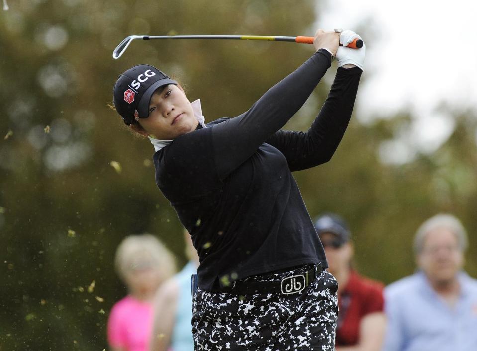 FILE - In this May 29, 2016, file photo, Ariya Jutanugarn, of Thailand, hits from the second tee during the final round of the LPGA Volvik Championship golf tournament at the Travis Pointe Country Club, in Ann Arbor, Mich. A day ahead of the start of the Women's Australian Open at Royal Adelaide, the 21-year-old Thai golfer also says she's not putting pressure on herself to overtake Lydia Ko for the No. 1 ranking. Jutanugarn will tee off in the first round on Thursday afternoon, Feb. 16, 2017. (AP Photo/Jose Juarez, File)