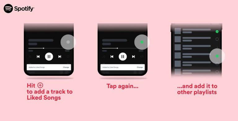 Spotify ha anunciado la disponibilidad de un nuevo botón en su interfaz, que se presenta con el símbolo de 'Más' (+), que permitirá guardar contenido en la Biblioteca o añadirlo a una lista de reproducción y que viene a sustituir el actual 'Me gusta'.