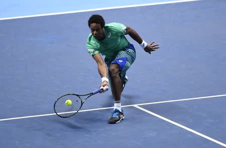 France's Gael Monfils in action during his round robin match with Austria's Dominic Thiem. Barclays ATP World Tour Finals - O2 Arena, London - 15/11/16. Action Images via Reuters / Tony O'Brien Livepic