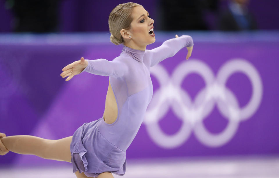 American Alexa Scimeca-Knierim in the pair's free skating competition Thursday at the Winter Olympics in Pyeongchang, South Korea. (Photo: Damir Sagolj / Reuters)