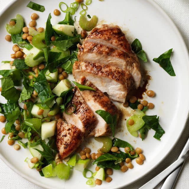 Balsamic Chicken with Apple, Lentil and Spinach Salad