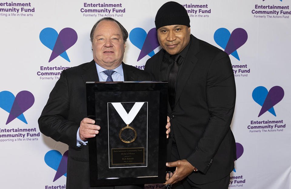 LL Cool J poses with honoree Bob Bakish - Credit: Parker Wright/Courtesy of Entertainment Community Fund