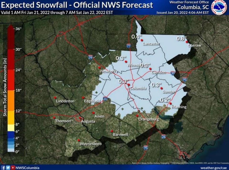 The National Weather Service issued a winter weather advisory for the Midlands.