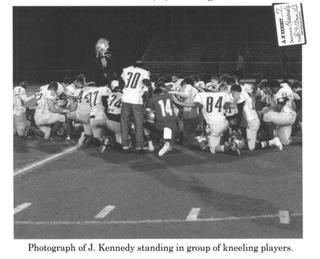 Supreme Court Justice Sonia Sotomayor included in the dissent for the 6-3 decision in Kennedy vs. Bremerton School District photos of Joe Kennedy leading prayers with students, writing, "The court ignores this history."