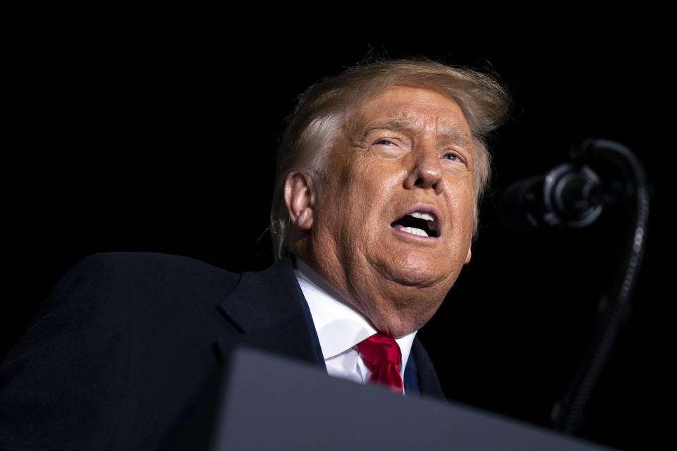 President Donald Trump speaks during a campaign rally at Central Wisconsin Airport, Thursday, Sept. 17, 2020, in Mosinee, Wis. (AP Photo/Evan Vucci)