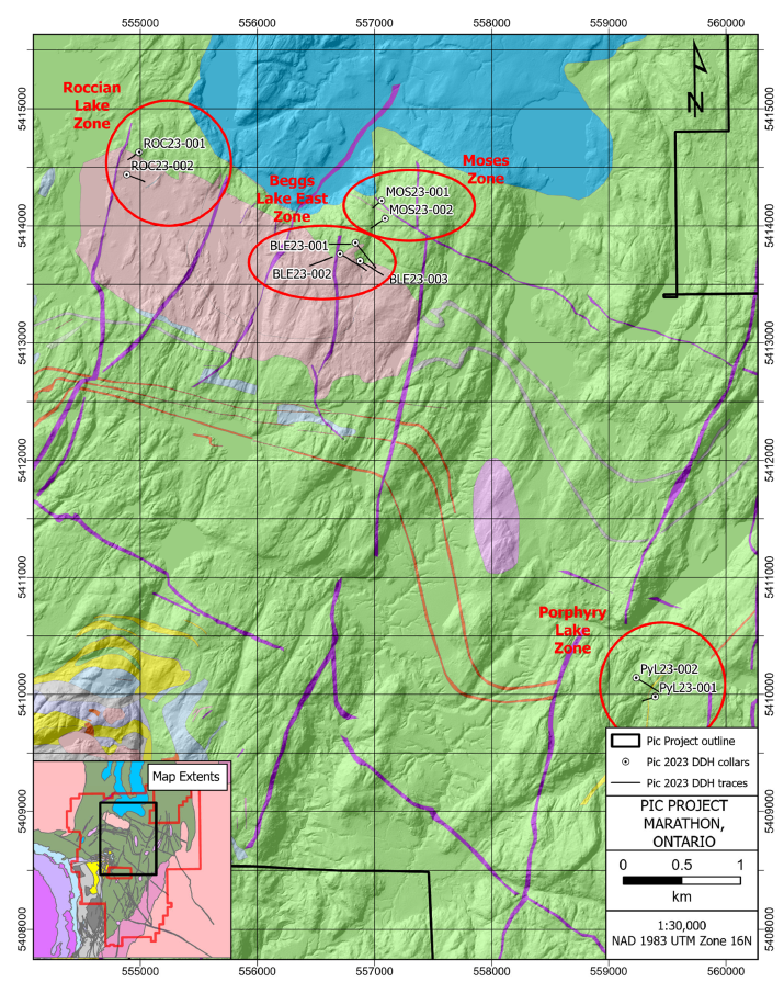 Project-scale map showing Barrick’s 2023 drilling locations