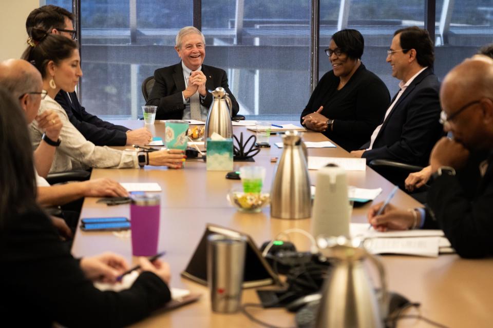 Jesús Garza meets with health officials at City Hall las month. Garza is making the Homeless Strategy Office, which has been a part of Austin Public Health, a stand-alone office.