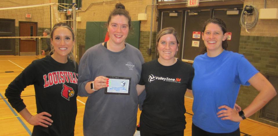 48th annual TRCCS adult volleyball tournament women’s champions are, from left: Rhiannon Ungerer, Maggie Dunbar (MVP), Jenna Hotwagner and Kathleen O’Conner.