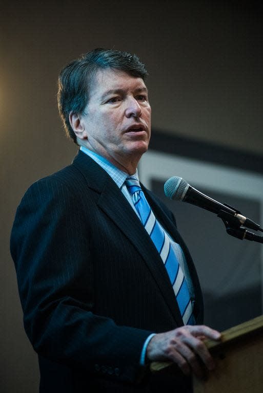 Rep. John Faso talks during the Ulster County Regional Chamber of Commerce breakfast at the Best Western in Kingston, NY on Thursday, January 25th, 2018. KELLY MARSH/For the Times Herald-Record