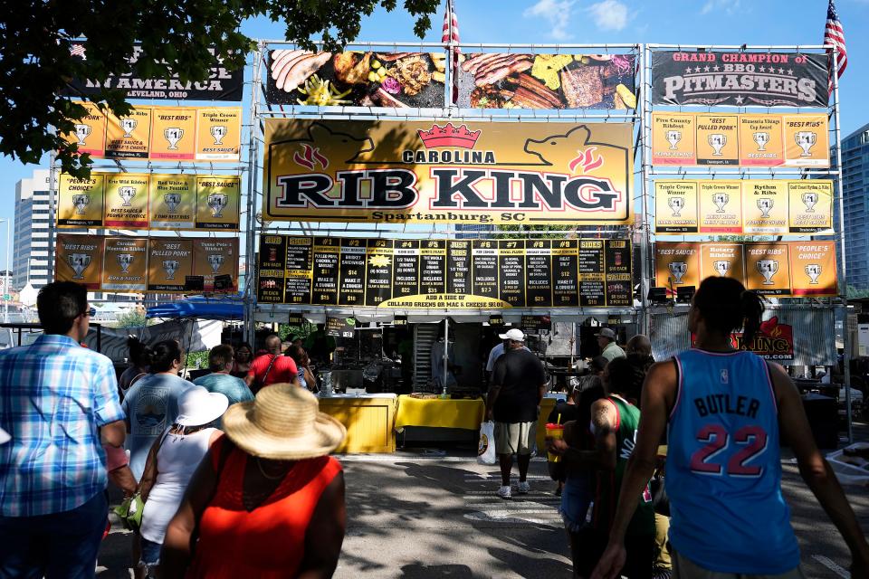 Customers flock to order from Carolina Rib King during last year's Jazz & Rib Fest in Downtown Columbus. The South Carolina barbecue business is returning to this year's festival, which will be held Friday through Sunday along the Scioto Mile riverfront.