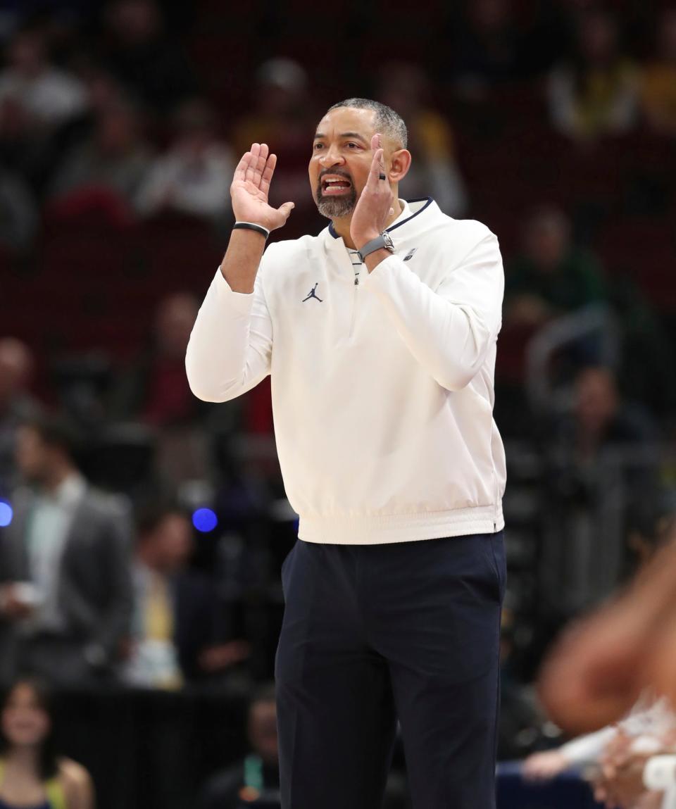 Michigan Wolverines head coach Juwan Howard on the bench during action in the Big Ten tournament at United Center in Chicago on Thursday, March 9, 2023.