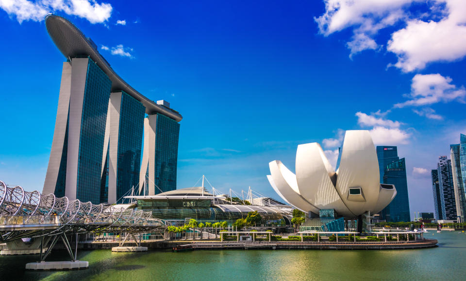 SINGAPORE - MAR 2, 2020: Marina Bay Sands and ArtScience Museum in Singapore