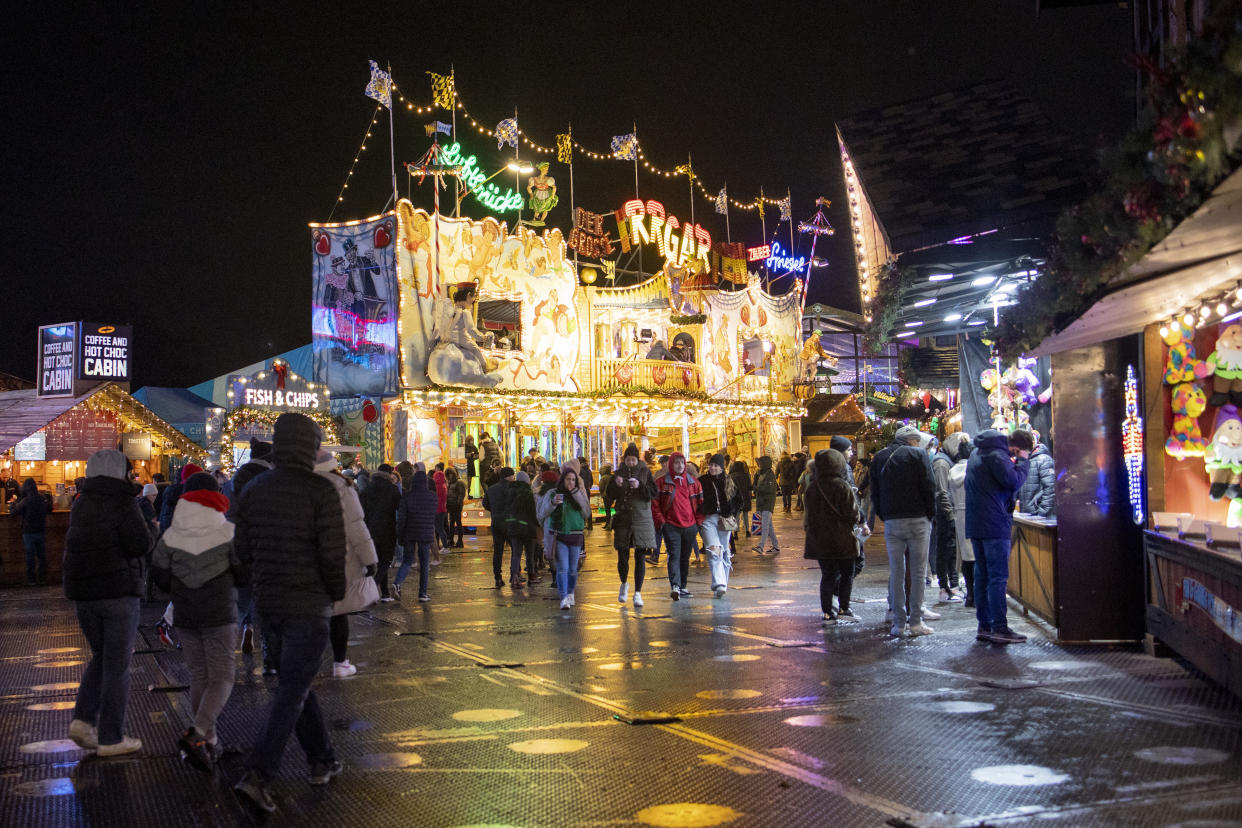 LONDON, UNITED KINGDOM - 2021/11/27: Less people are seen in Winter Wonderland due to ticketing system in place.
Winter Wonderland has returned to Hyde Park in London after it was cancelled last year due to the covid-19 pandemic. It has switched to ticketing system this year in view of practicing social distancing and to limit the amount of people to enter the event. (Photo by Hesther Ng/SOPA Images/LightRocket via Getty Images)